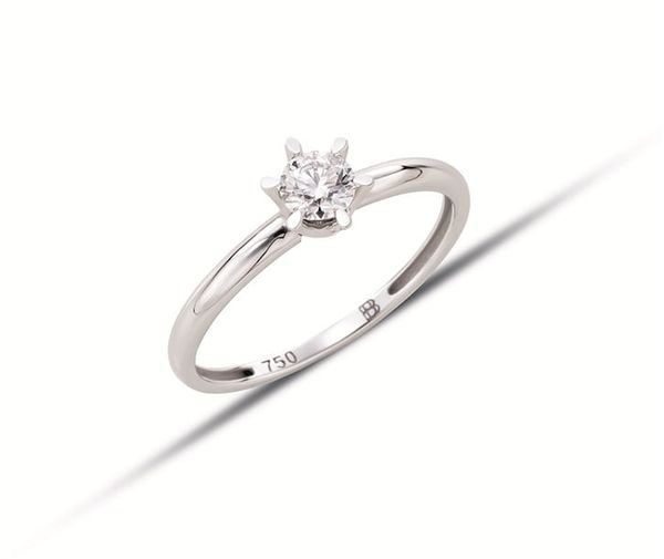 Anel Solitário em Ouro Branco 18k e Diamante